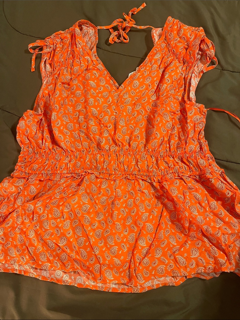 Women's Orange Paisley V-Neck Sleeveless Top